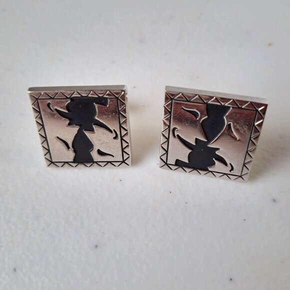 VTG Swank Silver-Tone Square Cufflinks Abstract Silhouettes 1" Men Formal Career - Picture 1 of 6